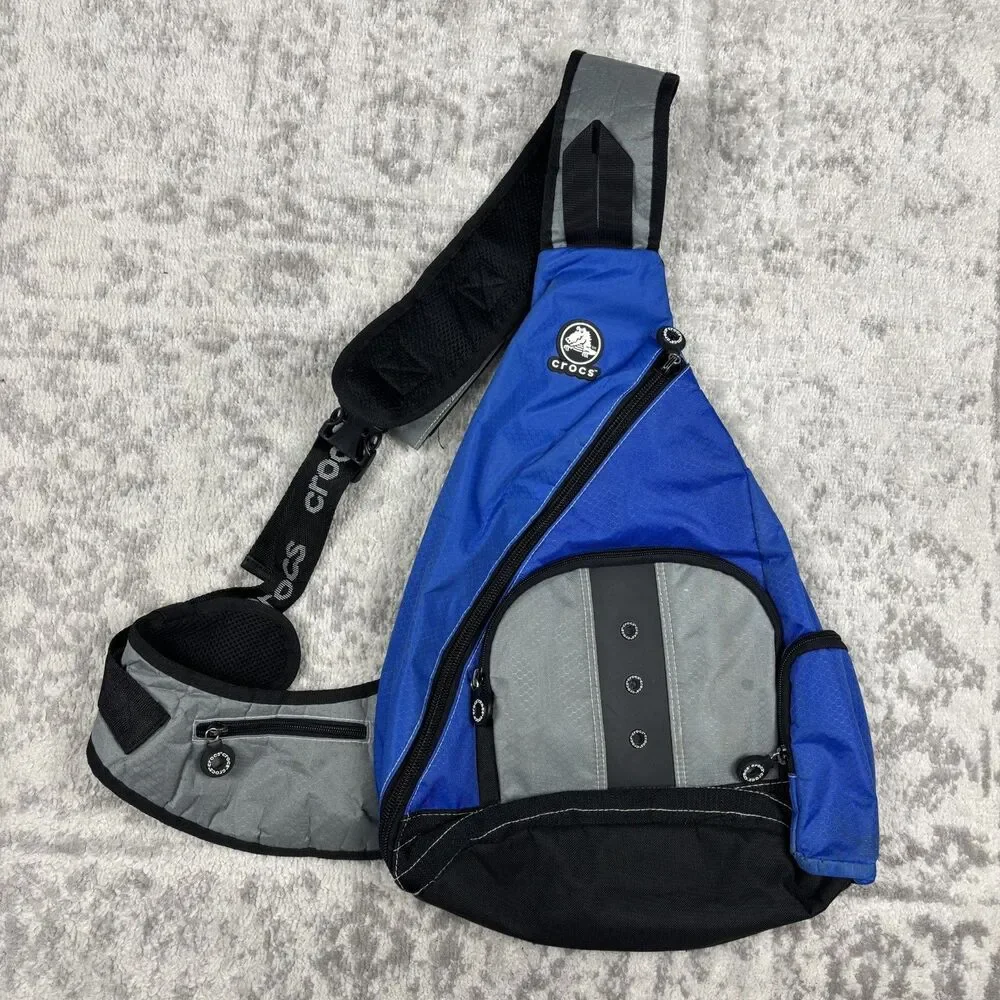Vtg Crocs Sling Backpack Bag Royal Blue Silver Single Strap Crossbody Travel